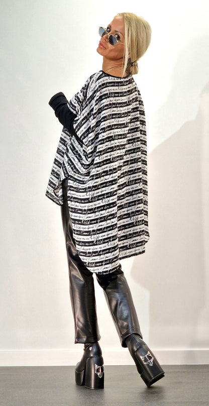 Black & White Tunic, Asimetric Top with Extra Sleeves , Maxi Tunic , Loose Women Tunic , Boho Tunic, Avant-garde Blouse, Designer Blouse