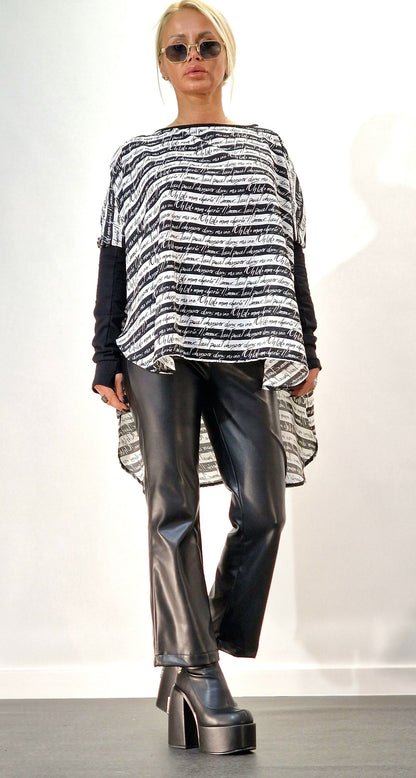 Black & White Tunic, Asimetric Top with Extra Sleeves , Maxi Tunic , Loose Women Tunic , Boho Tunic, Avant-garde Blouse, Designer Blouse