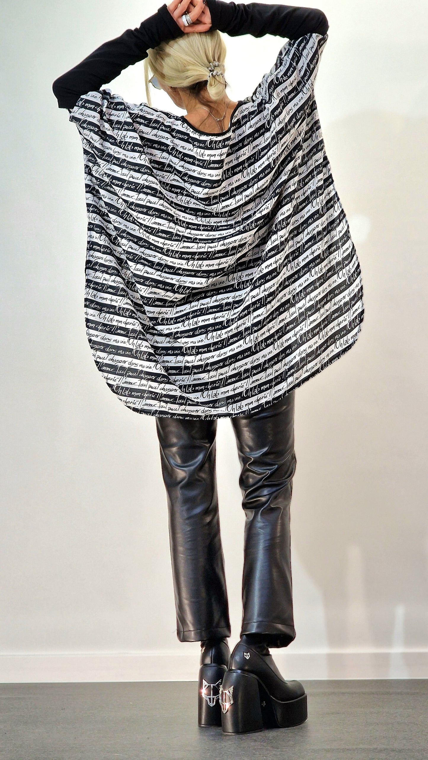 Black & White Tunic, Asimetric Top with Extra Sleeves , Maxi Tunic , Loose Women Tunic , Boho Tunic, Avant-garde Blouse, Designer Blouse