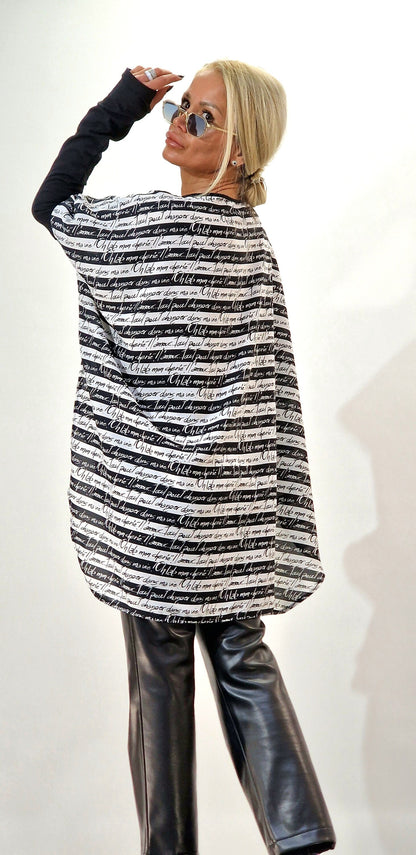 Black & White Tunic, Asimetric Top with Extra Sleeves , Maxi Tunic , Loose Women Tunic , Boho Tunic, Avant-garde Blouse, Designer Blouse