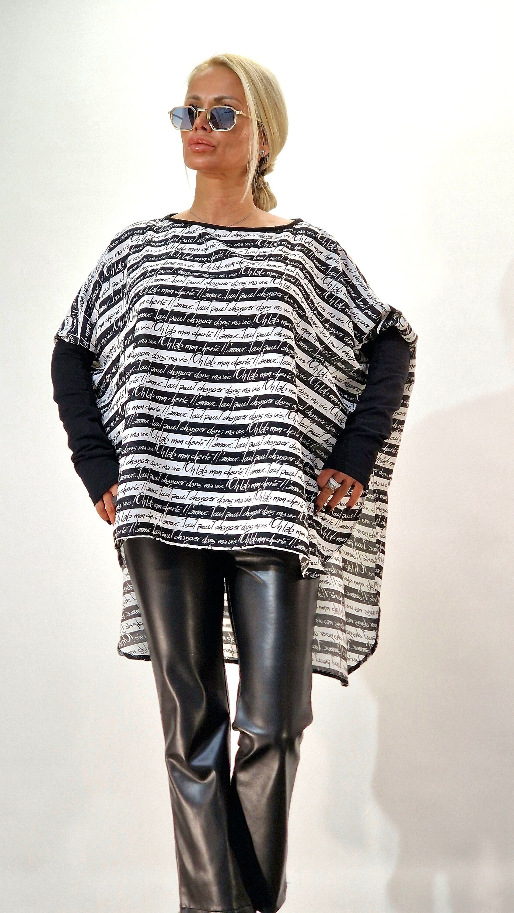 Black & White Tunic, Asimetric Top with Extra Sleeves , Maxi Tunic , Loose Women Tunic , Boho Tunic, Avant-garde Blouse, Designer Blouse
