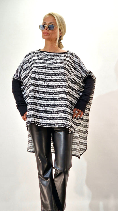 Black & White Tunic, Asimetric Top with Extra Sleeves , Maxi Tunic , Loose Women Tunic , Boho Tunic, Avant-garde Blouse, Designer Blouse