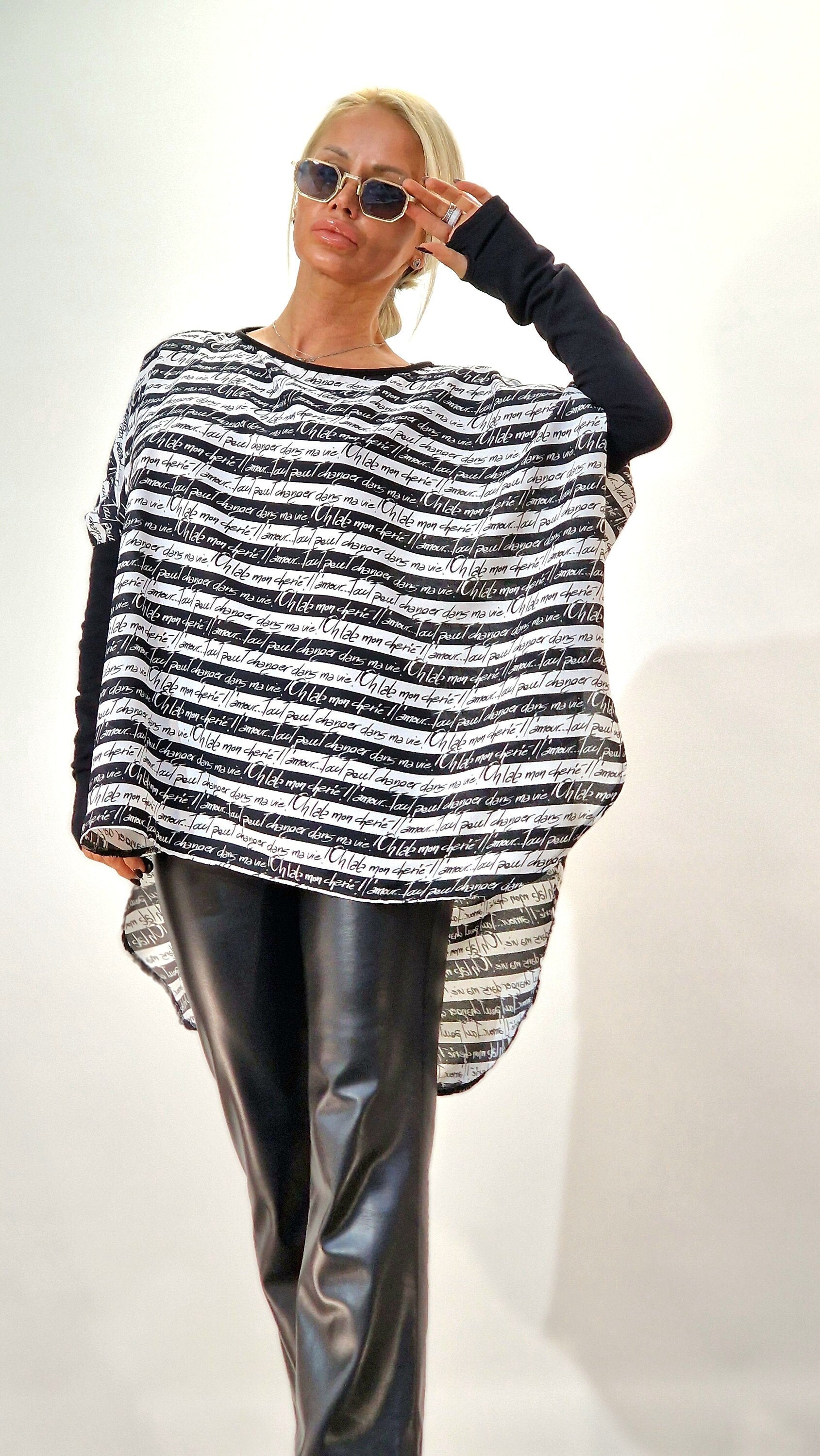 Black & White Tunic, Asimetric Top with Extra Sleeves , Maxi Tunic , Loose Women Tunic , Boho Tunic, Avant-garde Blouse, Designer Blouse