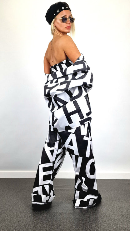 Avant-garde Suit, Cotton Jumpsuit with Short Shirt, Loose Harem Jumpsuit, Asimetric Top, Gothic Set, Extravagant Women Set, Black&White Set